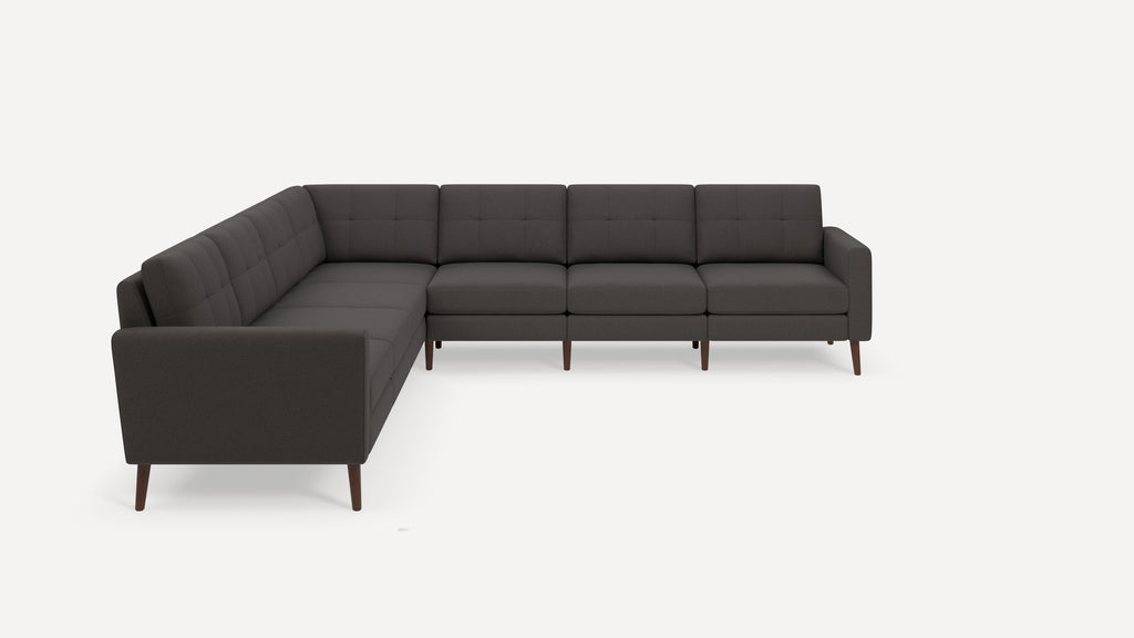Nomad Plus 7-Seat Corner Sectional - Heather Charcoal - Performance Chenille / Walnut - Wood / Block Arm