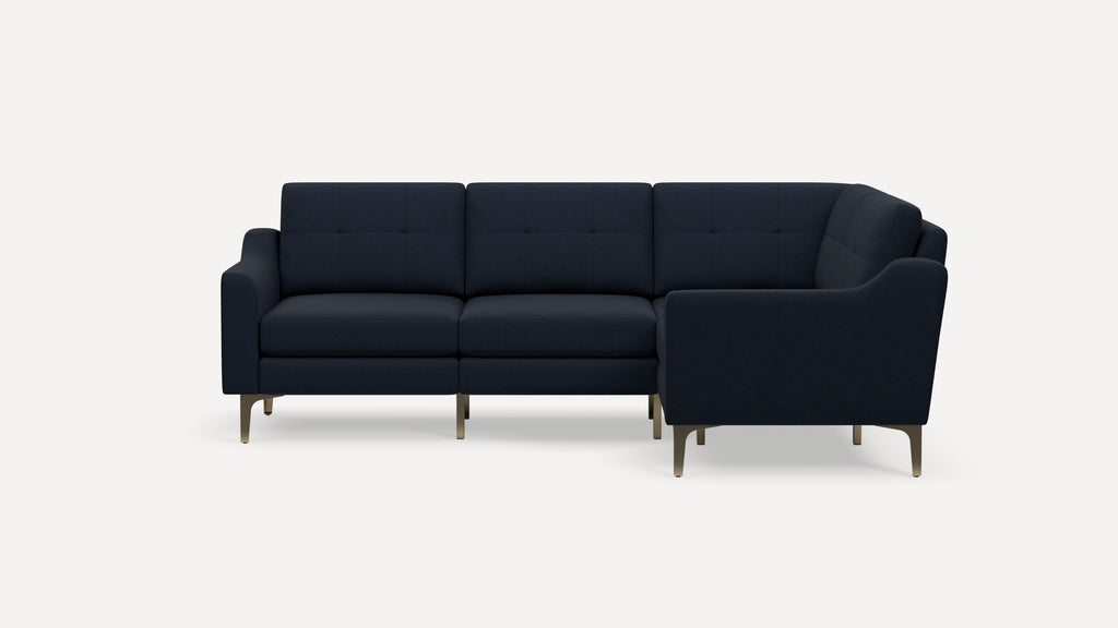 Nomad Plus 4-Seat Corner Sectional - Navy Blue - Performance Flatweave / Brass - Metal / Slope Arm
