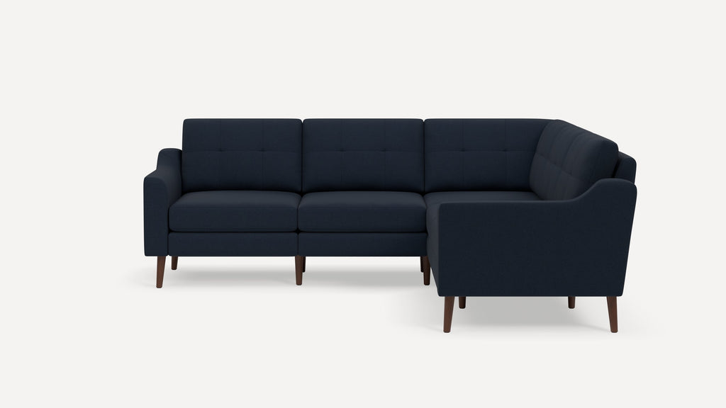 Nomad Plus 5-Seat Corner Sectional - Navy Blue - Performance Flatweave / Walnut - Wood / Slope Arm