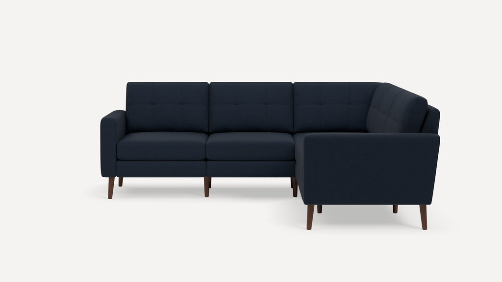 Nomad Plus 5-Seat Corner Sectional - Navy Blue - Performance Flatweave / Walnut - Wood / Block Arm