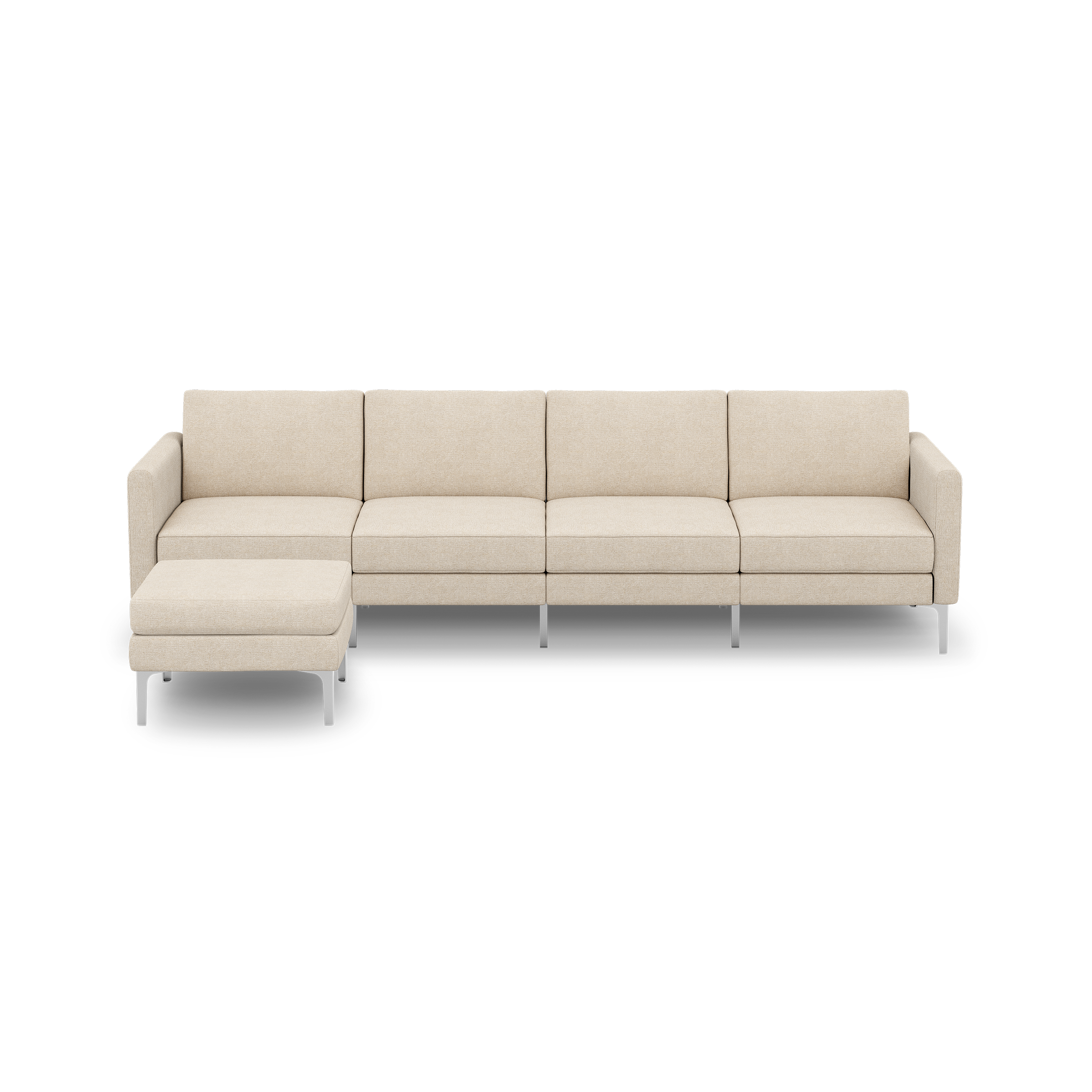 Modern beige sectional sofa with left chaise, featuring clean lines, metal legs, and plush cushions for comfortable seating.