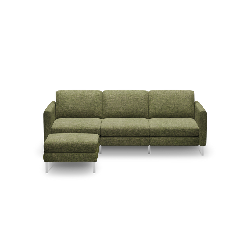 Nomad Sofa with Ottoman - Moss Green - Performance Basketweave / Chrome - Metal / Arch