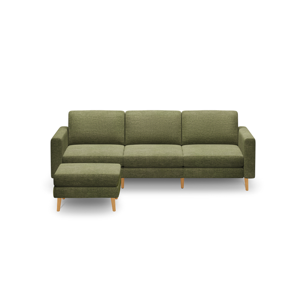 Nomad Sofa with Ottoman - Moss Green - Performance Basketweave / Oak - Wood / Block