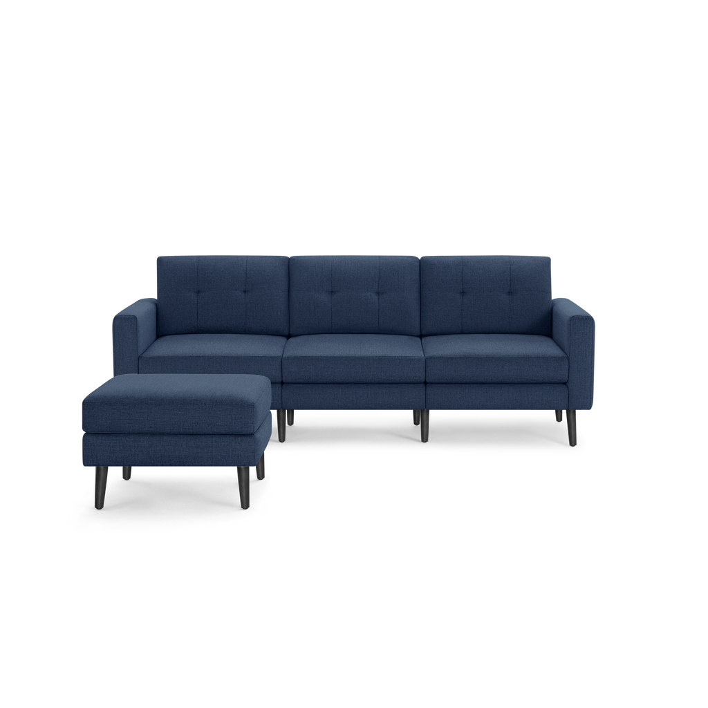 Nomad Sofa with Ottoman - Navy Blue - Performance Basketweave / Ebony - Wood / Block
