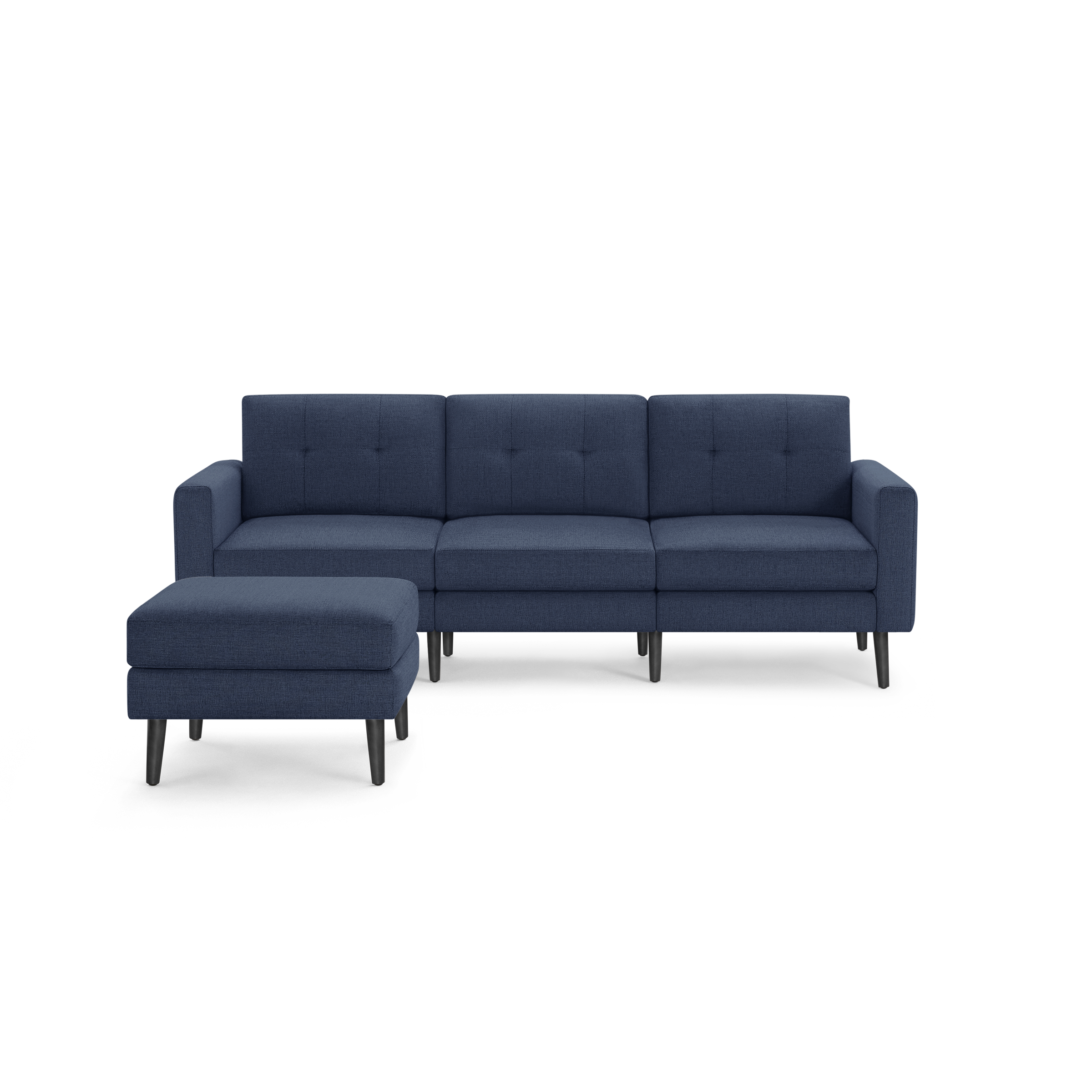 Nomad Sofa with Ottoman - Navy Blue - Performance Basketweave / Ebony - Wood / Block
