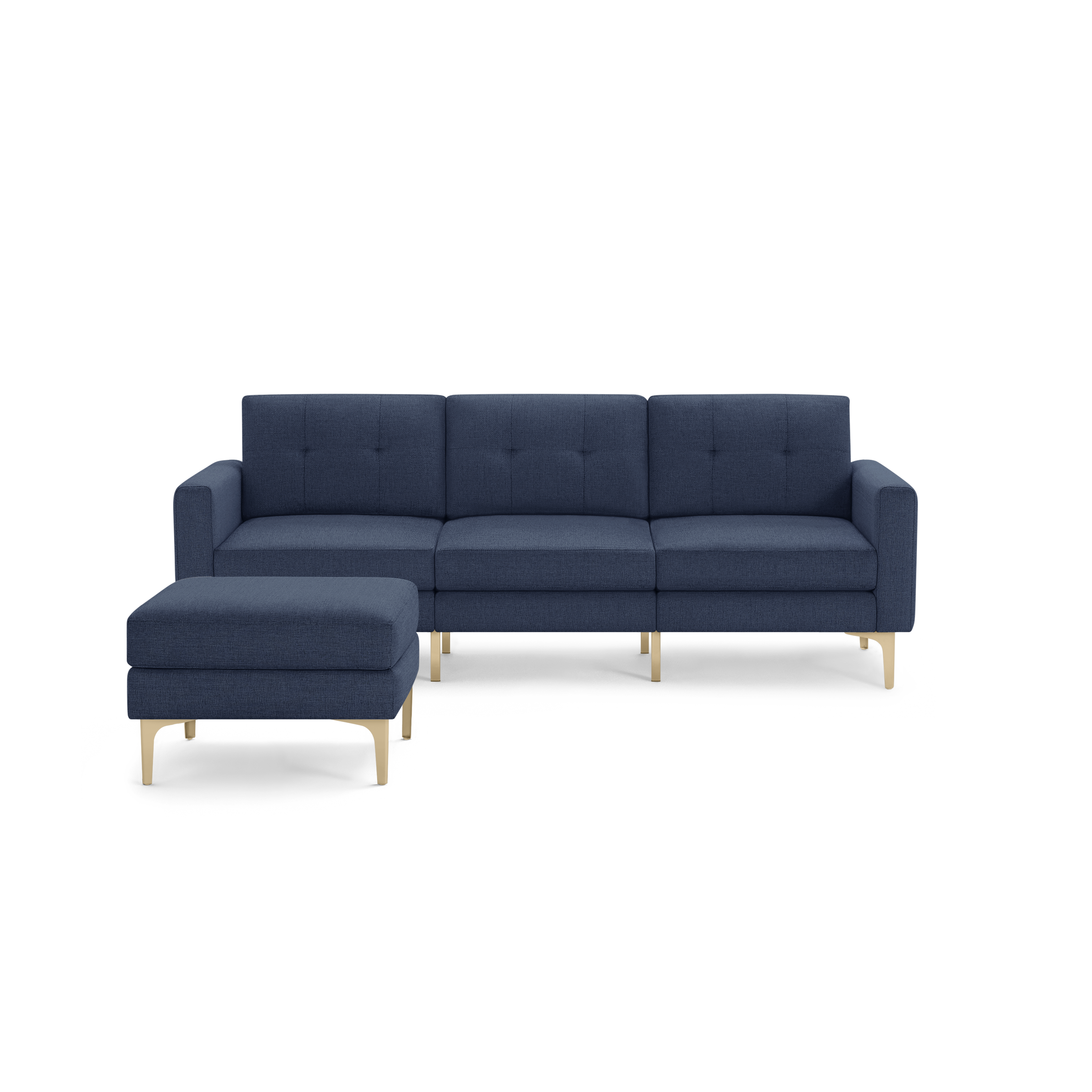 Nomad Sofa with Ottoman - Navy Blue - Performance Basketweave / Brass - Metal / Block