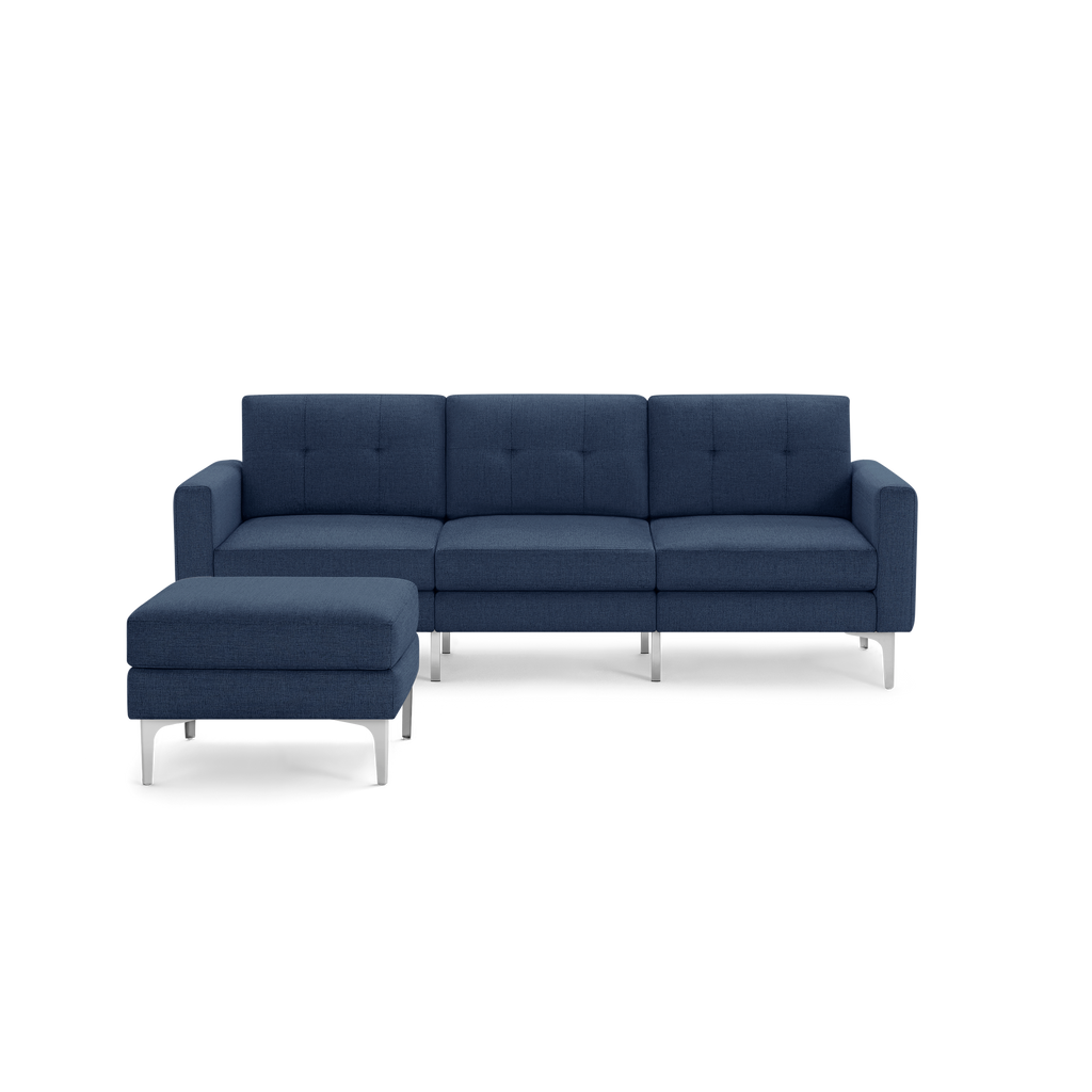 Nomad Sofa with Ottoman - Navy Blue - Performance Basketweave / Chrome - Metal / Block