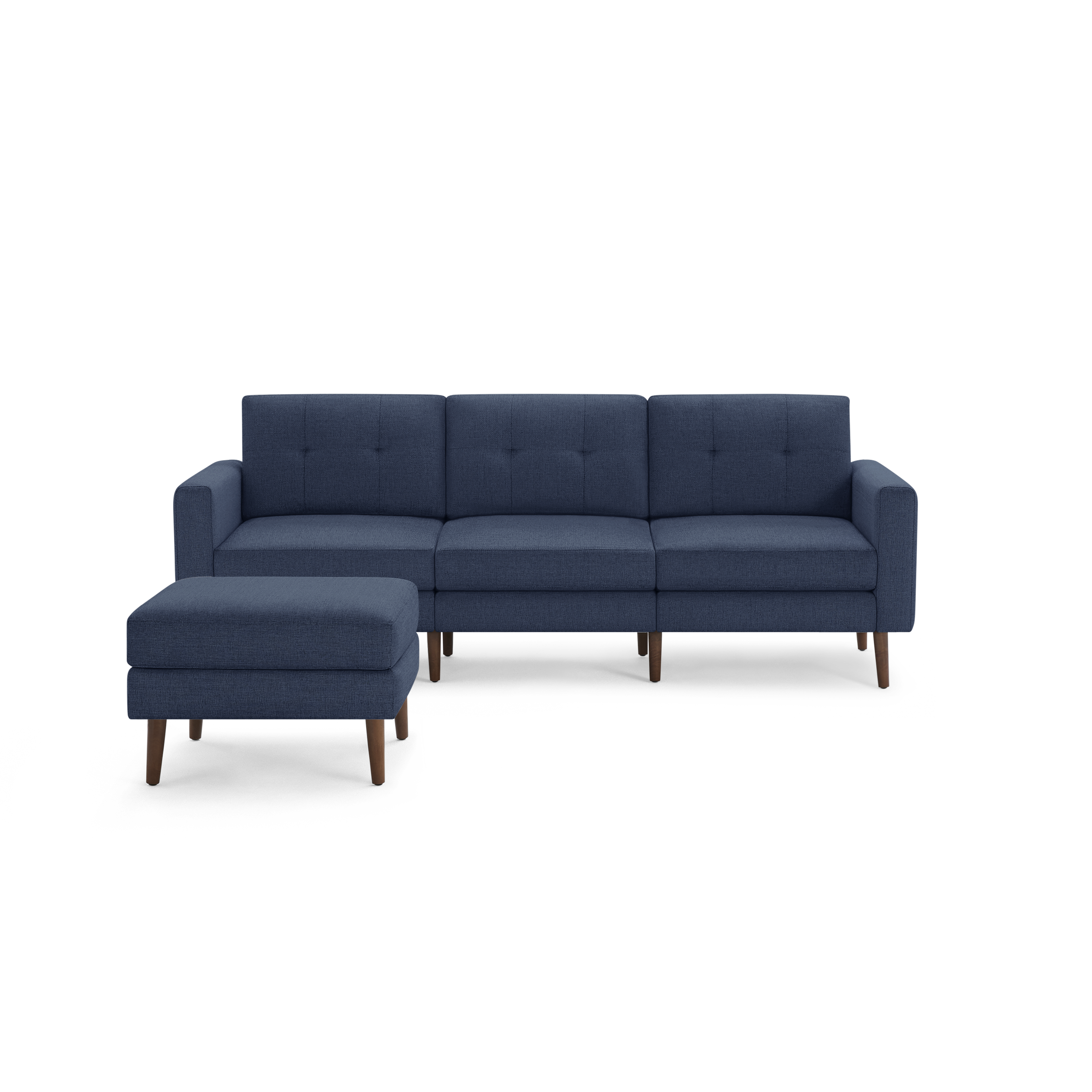 Nomad Sofa with Ottoman - Navy Blue - Performance Basketweave / Walnut - Wood / Block