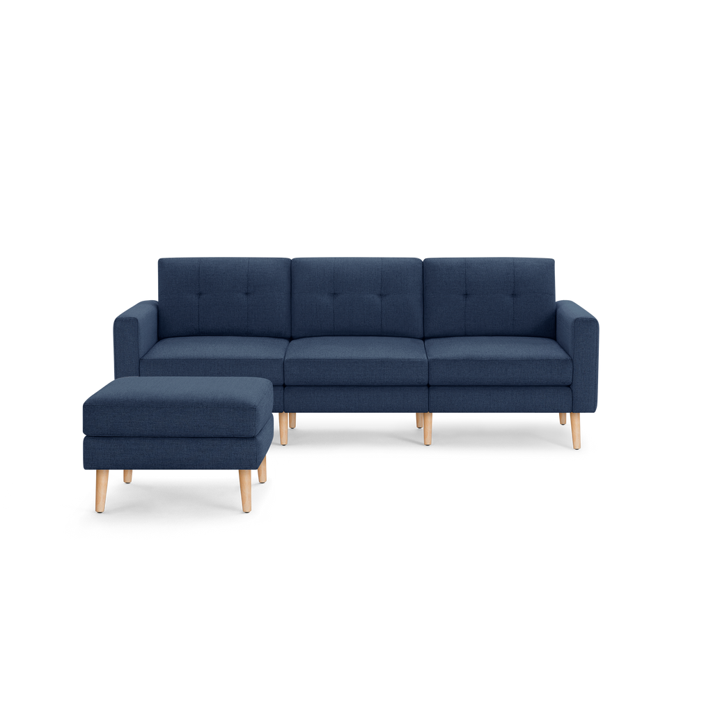 Nomad Sofa with Ottoman - Navy Blue - Performance Basketweave / Oak - Wood / Block
