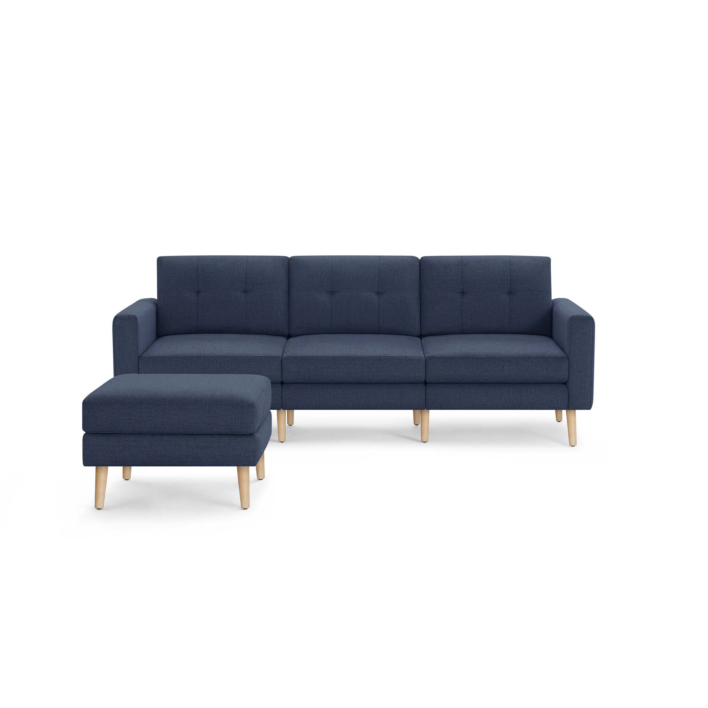 Nomad Sofa with Ottoman - Navy Blue - Performance Basketweave / Oak - Wood / Block