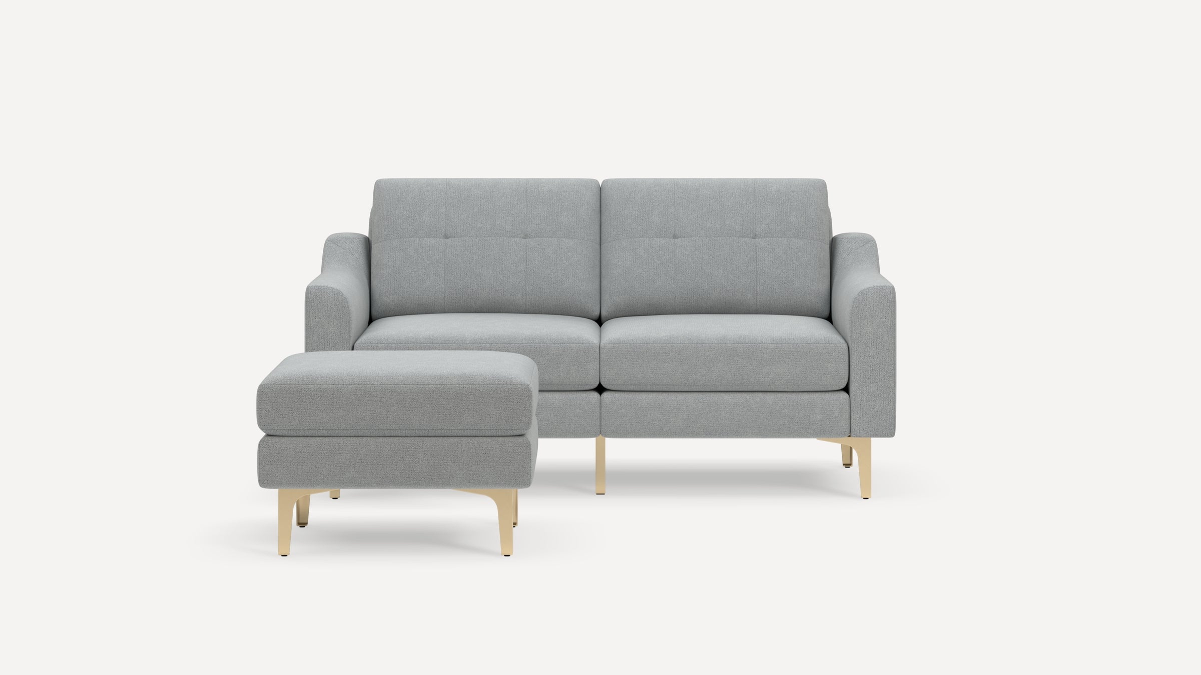 Nomad Plus Loveseat with Ottoman - Crushed Gravel - Performance Chenille / Brass - Metal / Slope Arm