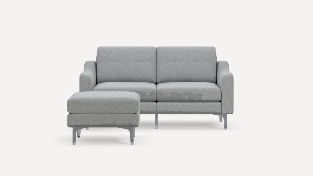 Nomad Plus Loveseat with Ottoman - Crushed Gravel - Performance Chenille / Chrome - Metal / Slope Arm