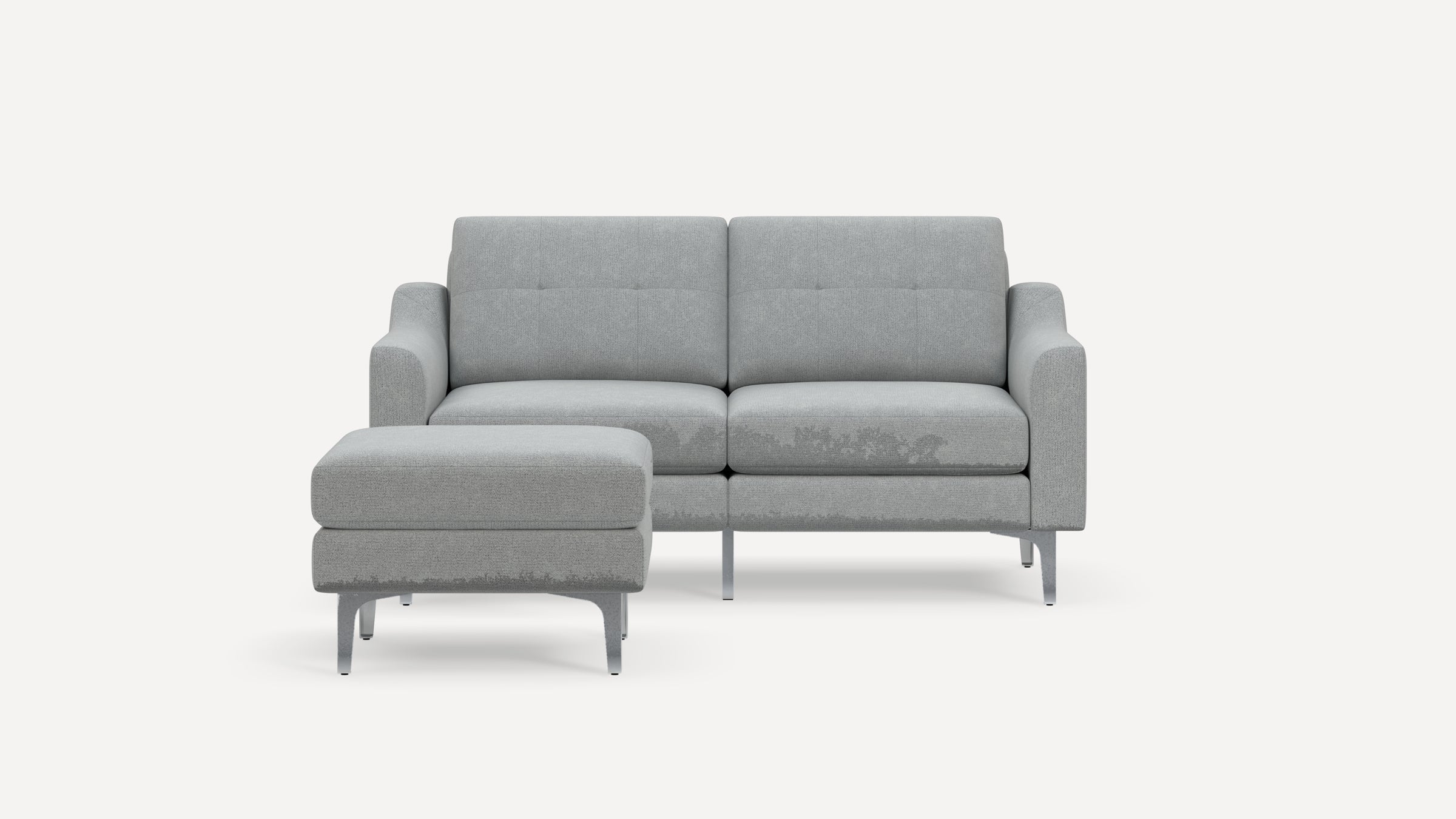 Nomad Plus Loveseat with Ottoman - Crushed Gravel - Performance Chenille / Chrome - Metal / Slope Arm