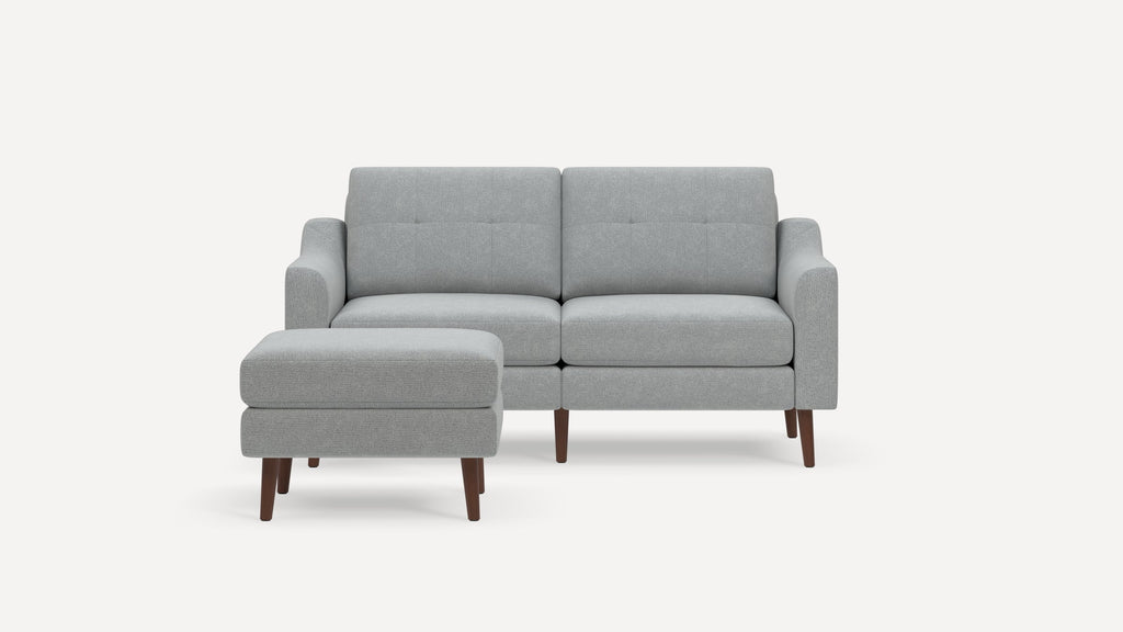 Nomad Plus Loveseat with Ottoman - Crushed Gravel - Performance Chenille / Walnut - Wood / Slope Arm