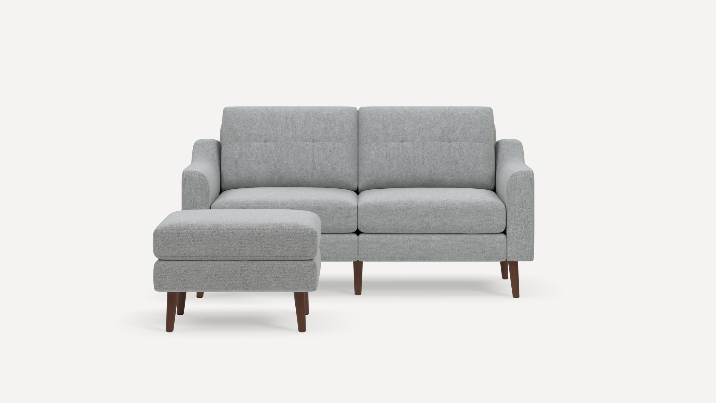 Nomad Plus Loveseat with Ottoman - Crushed Gravel - Performance Chenille / Walnut - Wood / Slope Arm