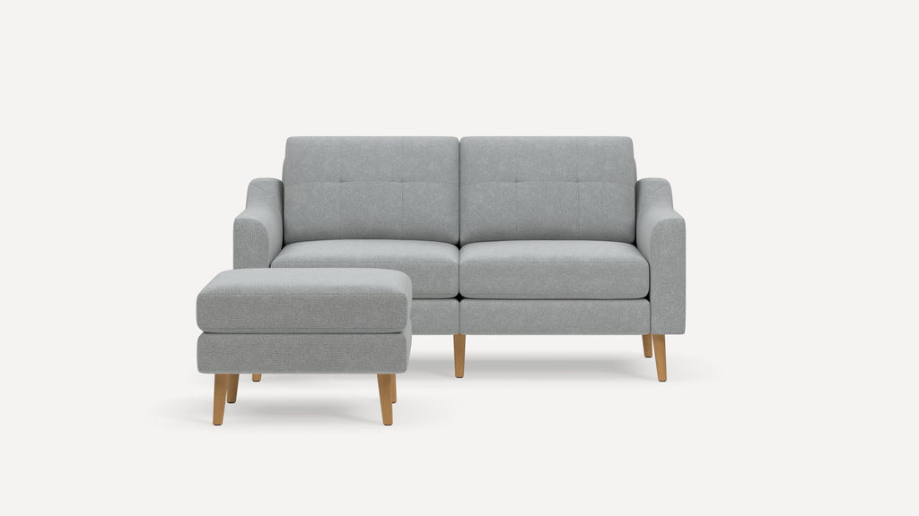 Nomad Plus Loveseat with Ottoman - Crushed Gravel - Performance Chenille / Oak - Wood / Slope Arm