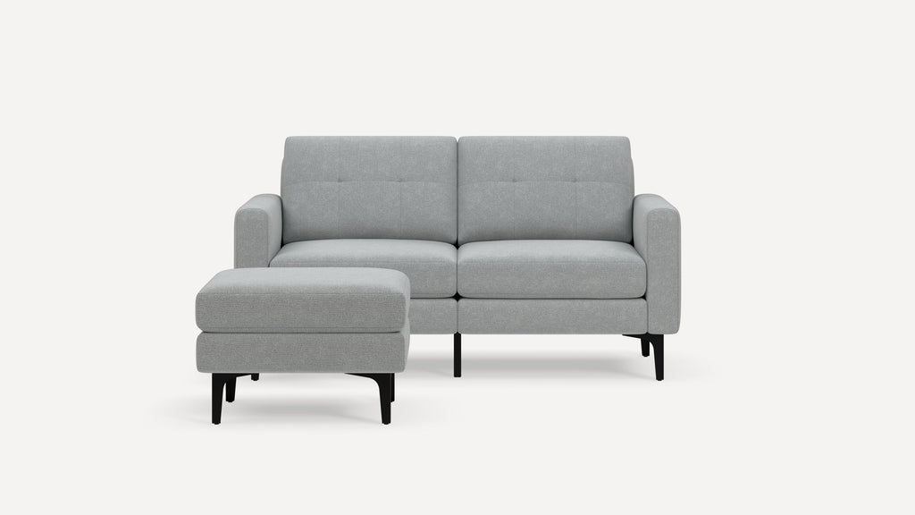 Nomad Plus Loveseat with Ottoman - Crushed Gravel - Performance Chenille / Black - Metal / Block Arm