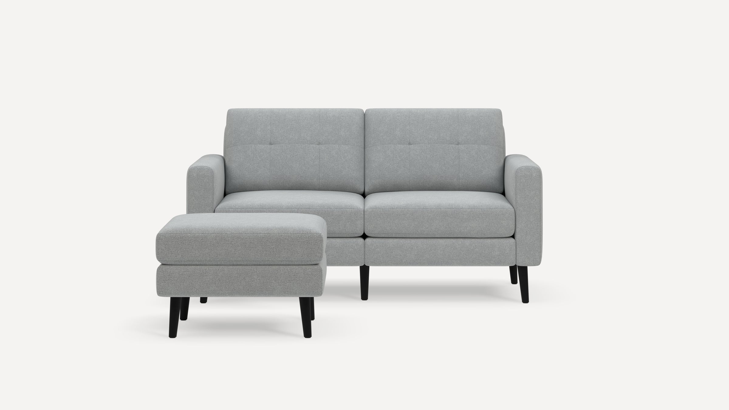 Nomad Plus Loveseat with Ottoman - Crushed Gravel - Performance Chenille / Ebony - Wood / Block Arm