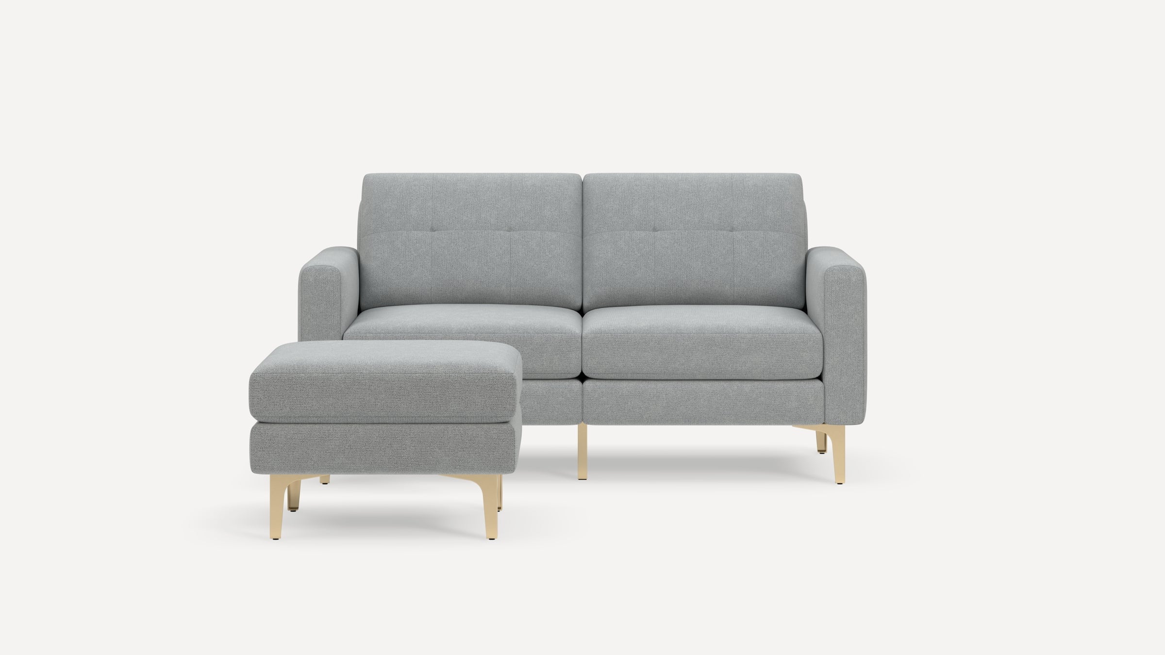 Nomad Plus Loveseat with Ottoman - Crushed Gravel - Performance Chenille / Brass - Metal / Block Arm