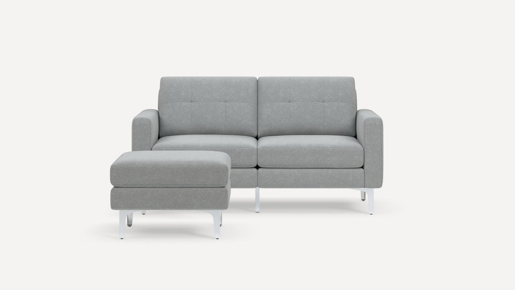 Nomad Plus Loveseat with Ottoman - Crushed Gravel - Performance Chenille / Chrome - Metal / Block Arm