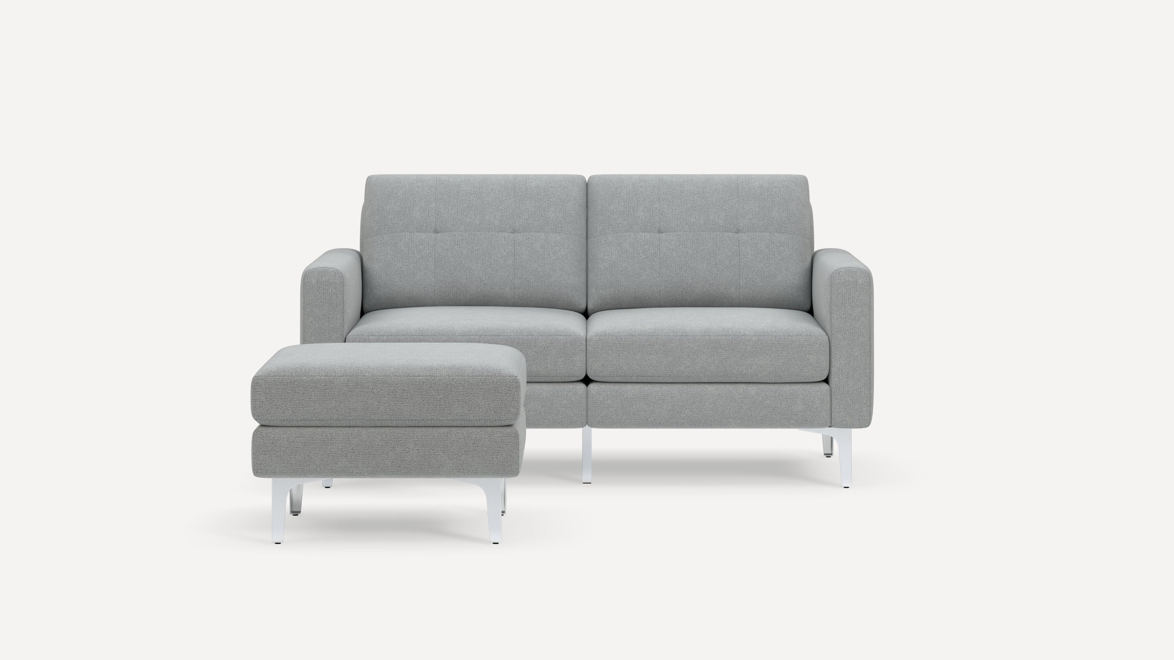 Nomad Plus Loveseat with Ottoman - Crushed Gravel - Performance Chenille / Chrome - Metal / Block Arm
