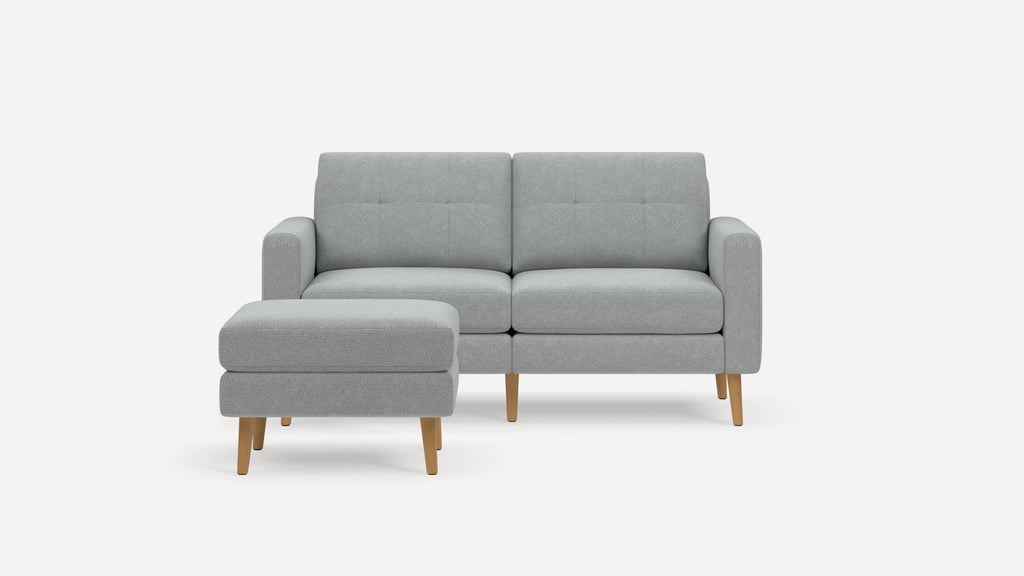 Nomad Plus Loveseat with Ottoman - Crushed Gravel - Performance Chenille / Oak - Wood / Block Arm