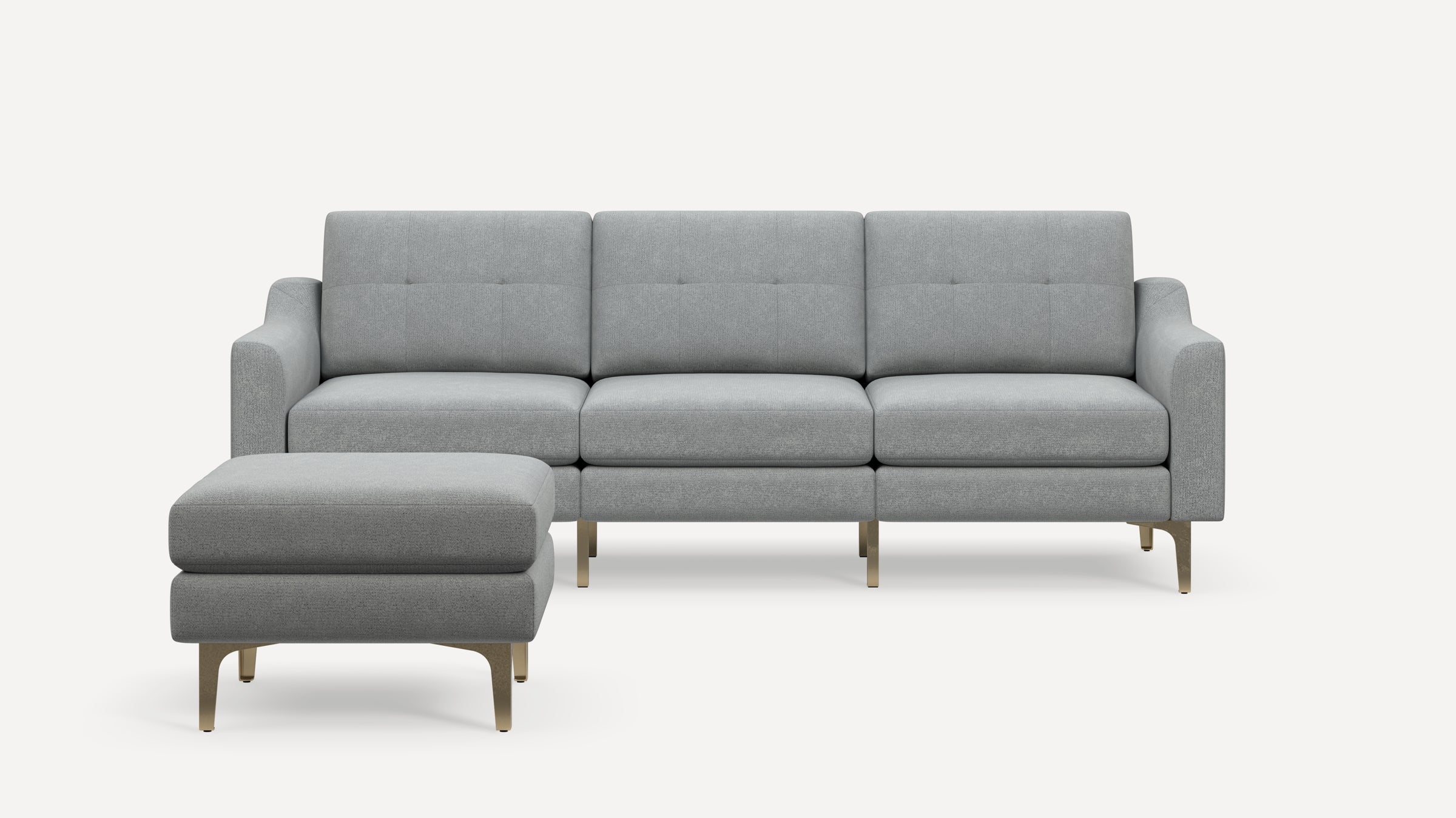 Nomad Plus Sofa with Ottoman - Crushed Gravel - Performance Chenille / Brass - Metal / Slope Arm