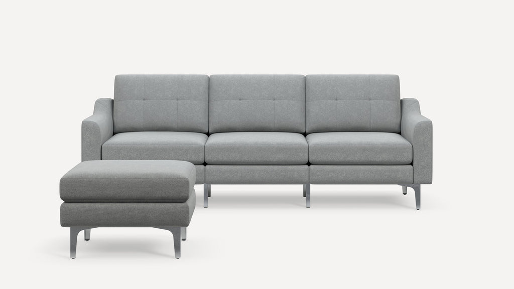 Nomad Plus Sofa with Ottoman - Crushed Gravel - Performance Chenille / Chrome - Metal / Slope Arm