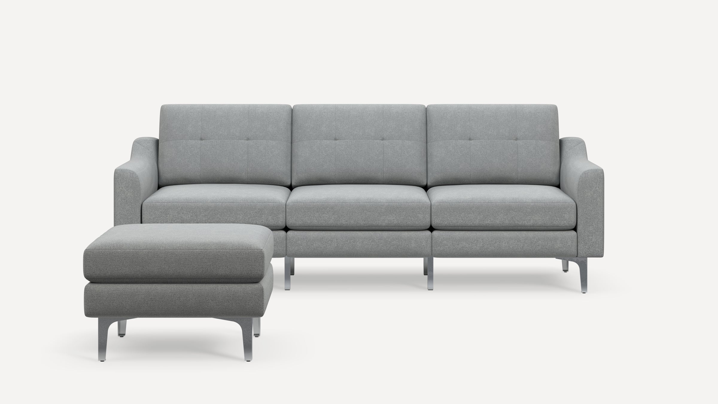 Nomad Plus Sofa with Ottoman - Crushed Gravel - Performance Chenille / Chrome - Metal / Slope Arm