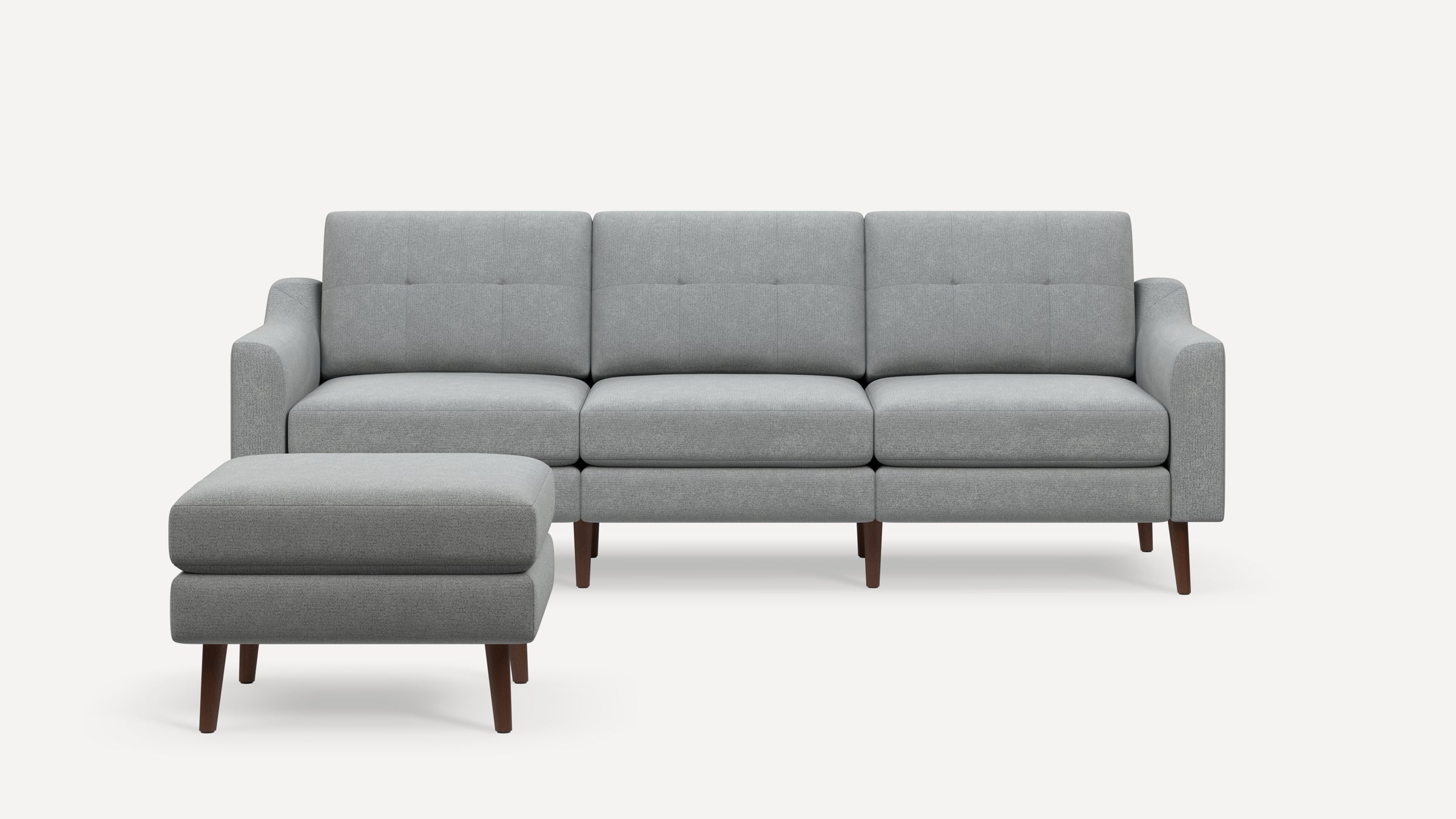 Nomad Plus Sofa with Ottoman - Crushed Gravel - Performance Chenille / Walnut - Wood / Slope Arm