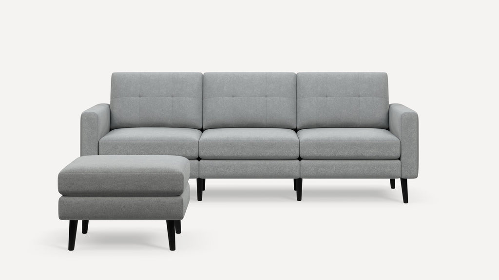 Nomad Plus Sofa with Ottoman - Crushed Gravel - Performance Chenille / Ebony - Wood / Block Arm