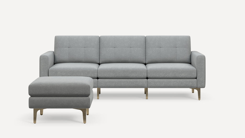 Nomad Plus Sofa with Ottoman - Crushed Gravel - Performance Chenille / Brass - Metal / Block Arm