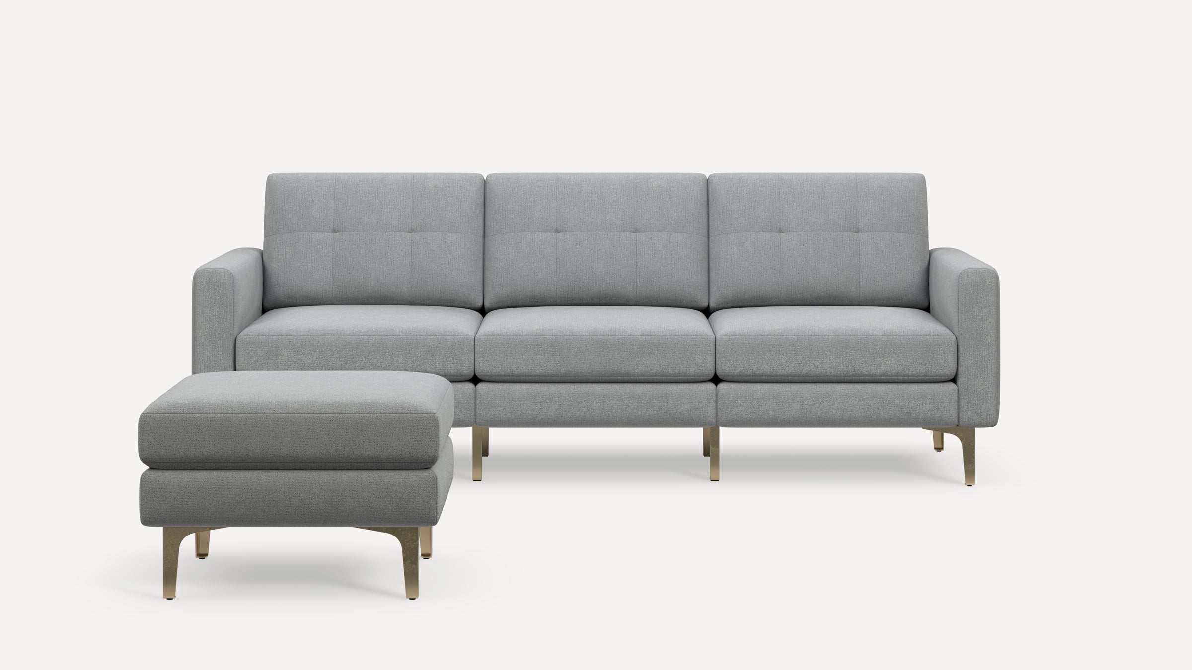 Nomad Plus Sofa with Ottoman - Crushed Gravel - Performance Chenille / Brass - Metal / Block Arm