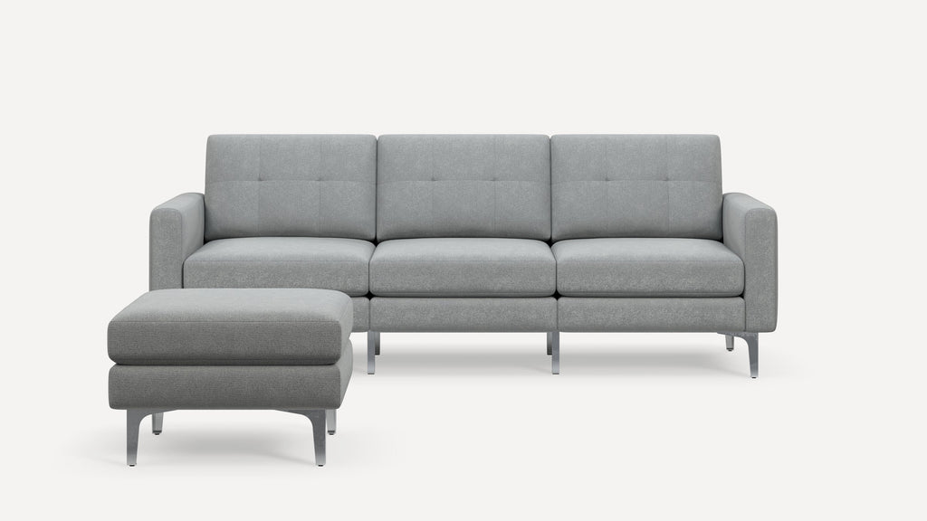 Nomad Plus Sofa with Ottoman - Crushed Gravel - Performance Chenille / Chrome - Metal / Block Arm