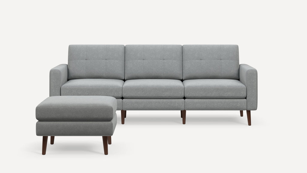 Nomad Plus Sofa with Ottoman - Crushed Gravel - Performance Chenille / Walnut - Wood / Block Arm