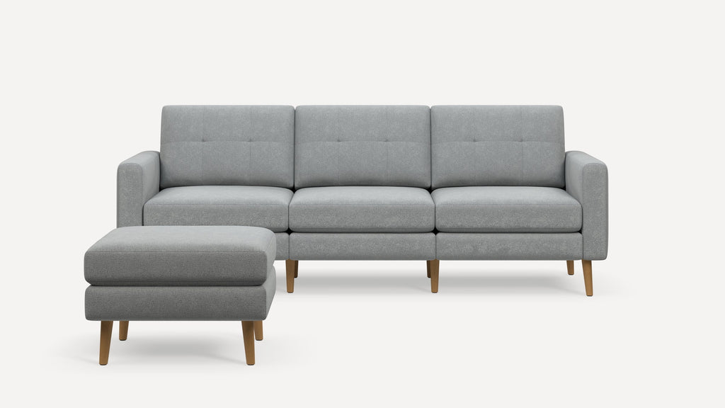 Nomad Plus Sofa with Ottoman - Crushed Gravel - Performance Chenille / Oak - Wood / Block Arm