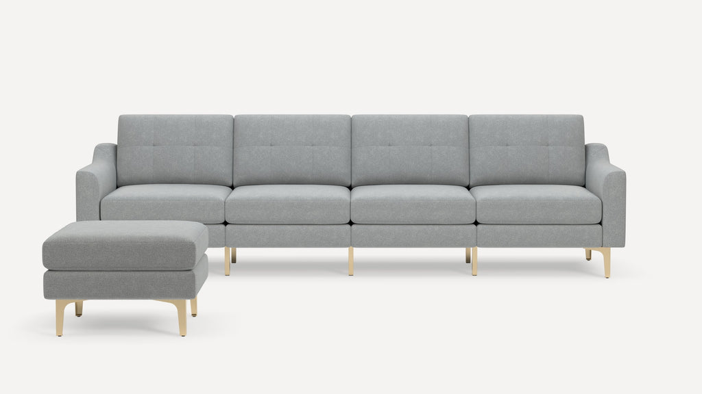 Nomad Plus King Sofa with Ottoman - Crushed Gravel - Performance Chenille / Brass - Metal / Slope Arm