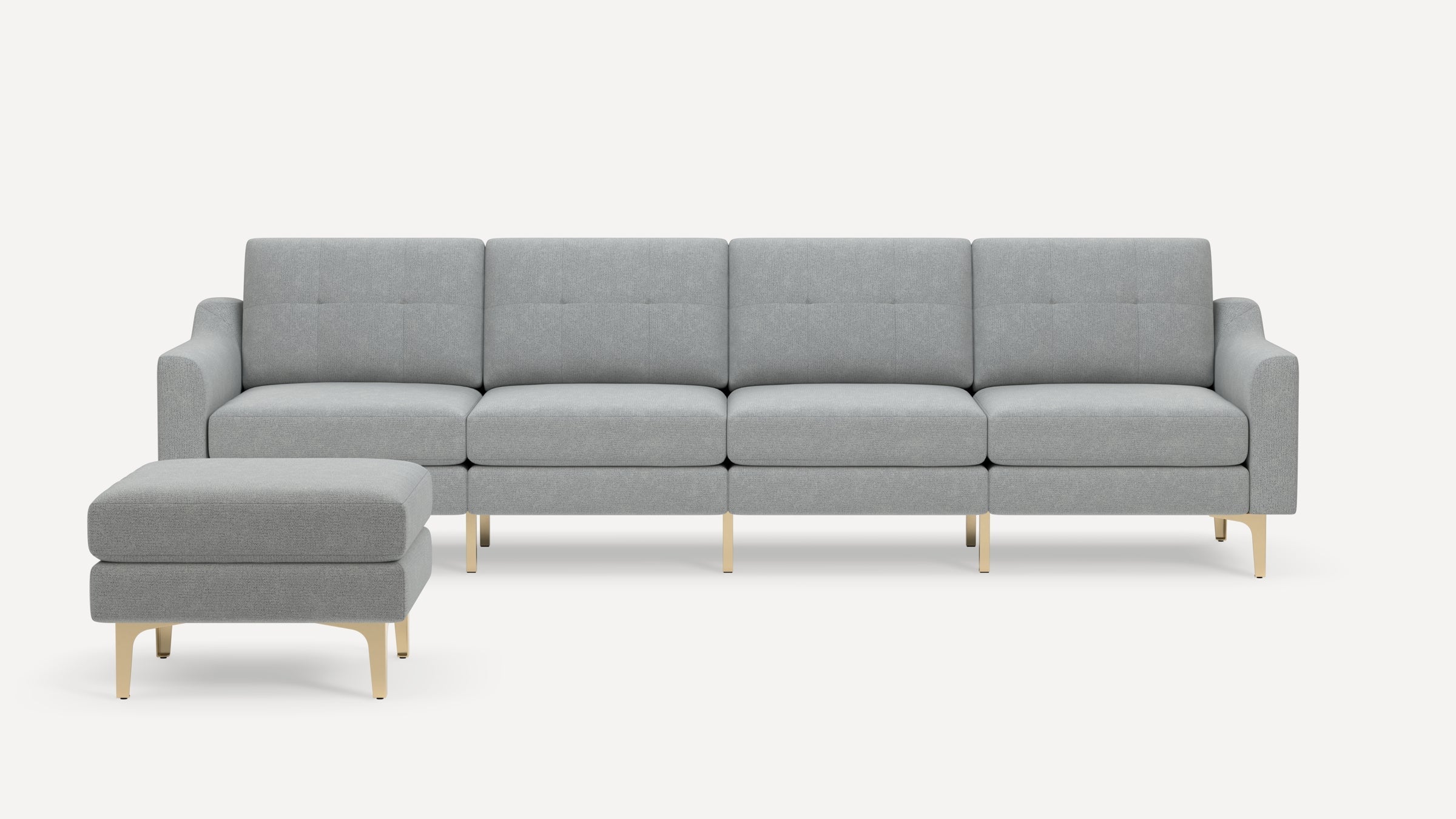 Nomad Plus King Sofa with Ottoman - Crushed Gravel - Performance Chenille / Brass - Metal / Slope Arm