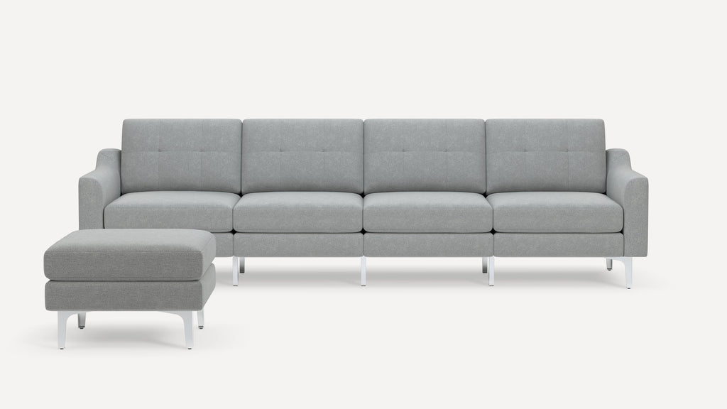 Nomad Plus King Sofa with Ottoman - Crushed Gravel - Performance Chenille / Chrome - Metal / Slope Arm