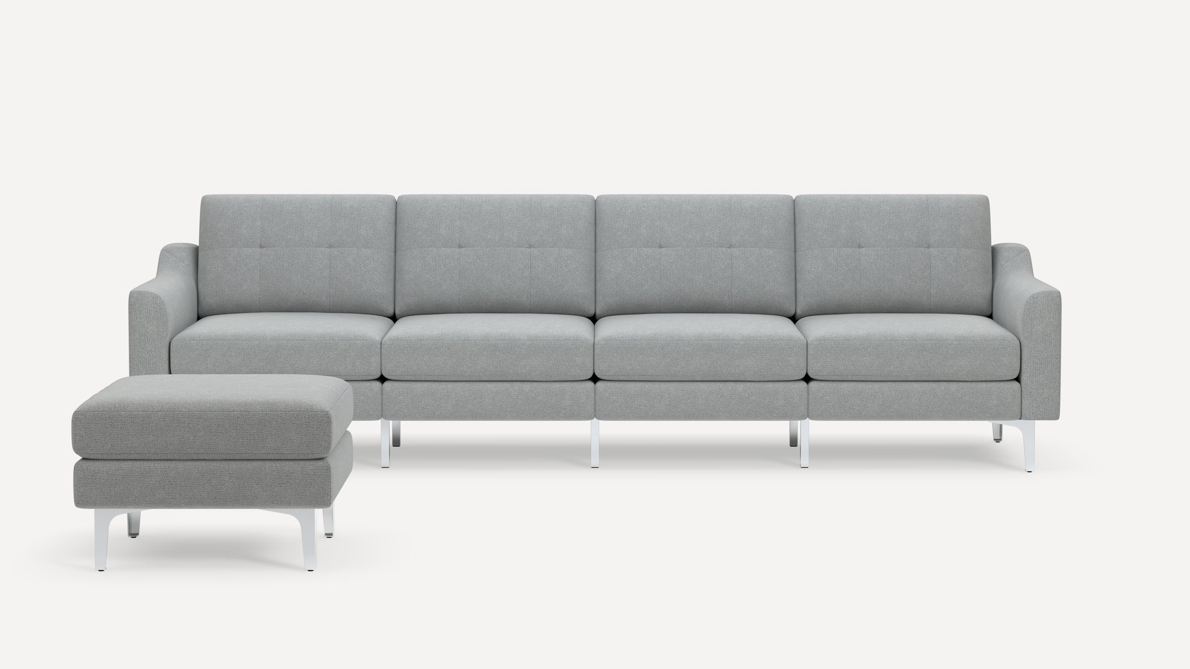 Nomad Plus King Sofa with Ottoman - Crushed Gravel - Performance Chenille / Chrome - Metal / Slope Arm