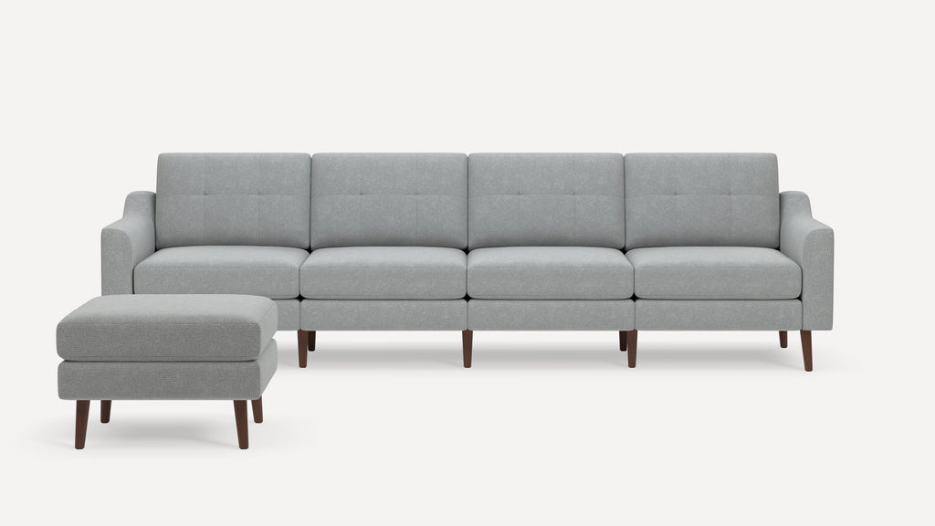 Nomad Plus King Sofa with Ottoman - Crushed Gravel - Performance Chenille / Walnut - Wood / Slope Arm