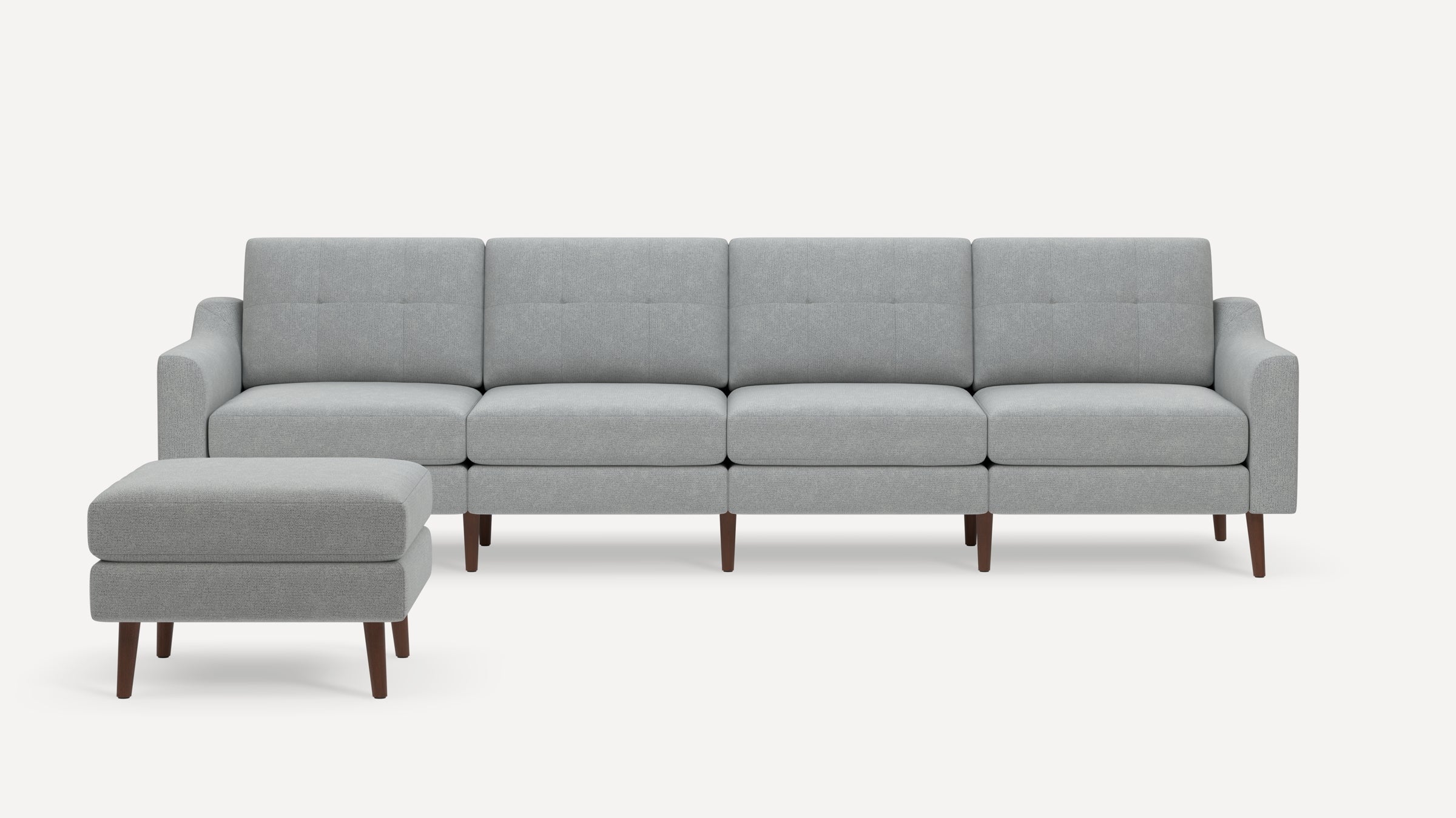 Nomad Plus King Sofa with Ottoman - Crushed Gravel - Performance Chenille / Walnut - Wood / Slope Arm