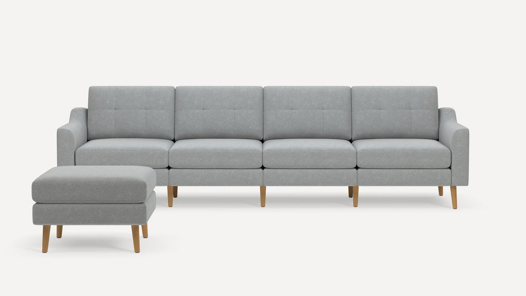 Nomad Plus King Sofa with Ottoman - Crushed Gravel - Performance Chenille / Oak - Wood / Slope Arm