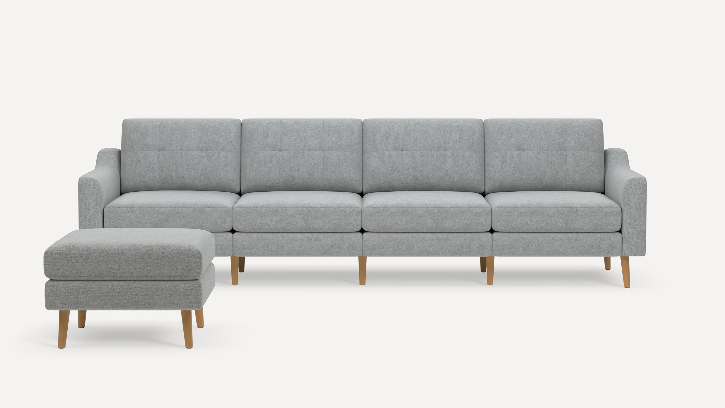 Nomad Plus King Sofa with Ottoman - Crushed Gravel - Performance Chenille / Oak - Wood / Slope Arm
