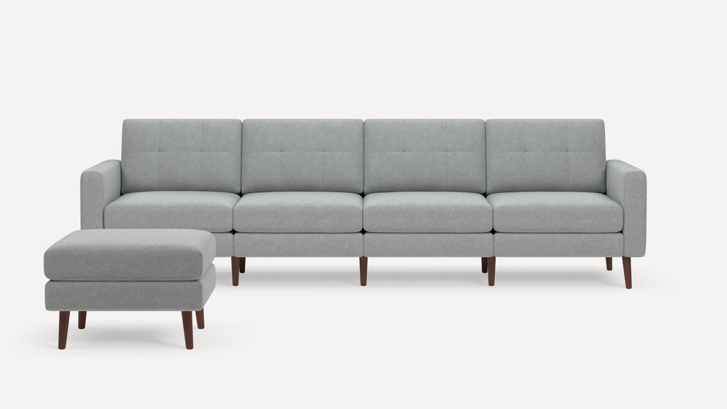 Nomad Plus King Sofa with Ottoman - Crushed Gravel - Performance Chenille / Walnut - Wood / Block Arm