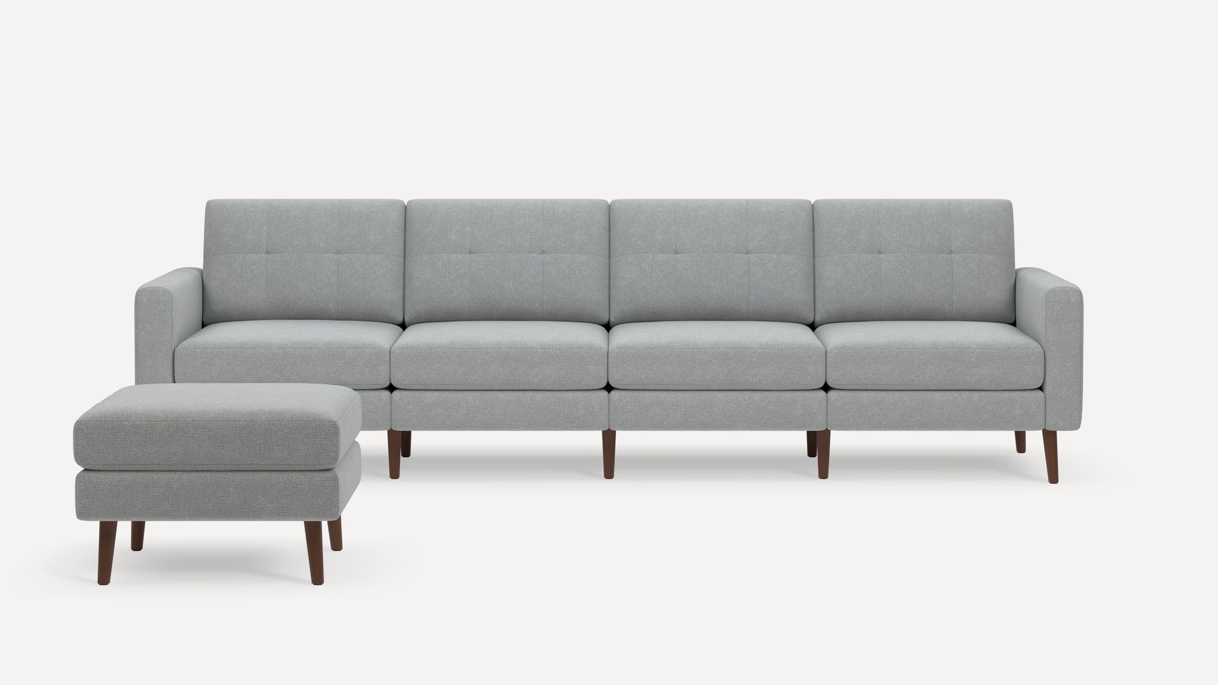 Nomad Plus King Sofa with Ottoman - Crushed Gravel - Performance Chenille / Walnut - Wood / Block Arm