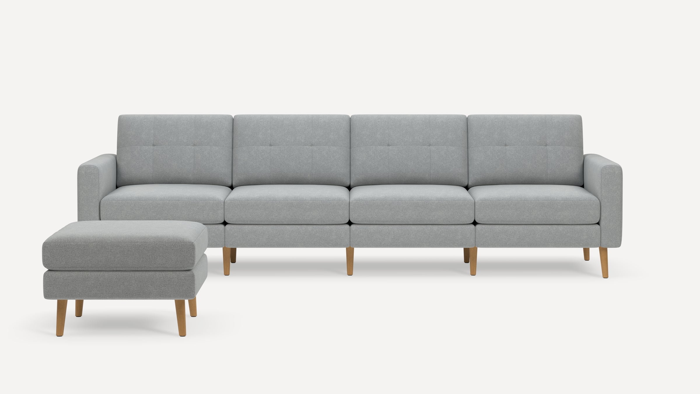 Nomad Plus King Sofa with Ottoman - Crushed Gravel - Performance Chenille / Oak - Wood / Block Arm