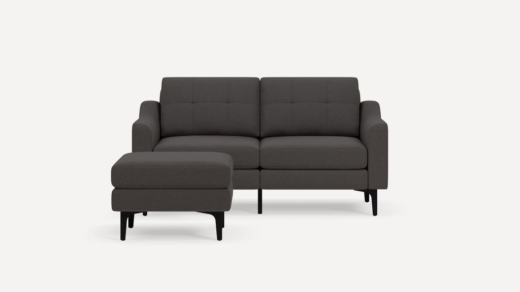 Nomad Plus Loveseat with Ottoman - Heather Charcoal - Performance Chenille / Black - Metal / Slope Arm