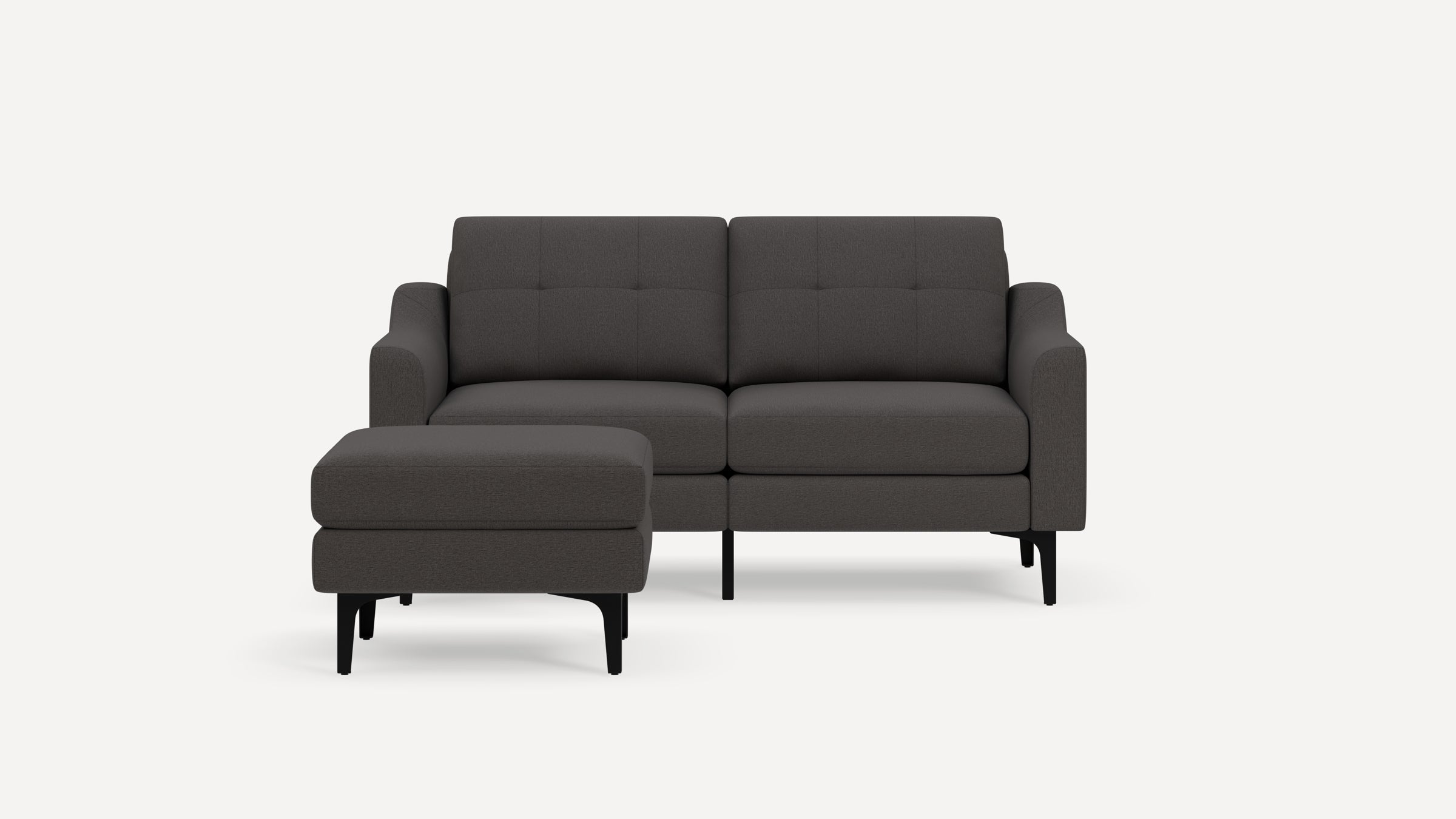 Nomad Plus Loveseat with Ottoman - Heather Charcoal - Performance Chenille / Black - Metal / Slope Arm