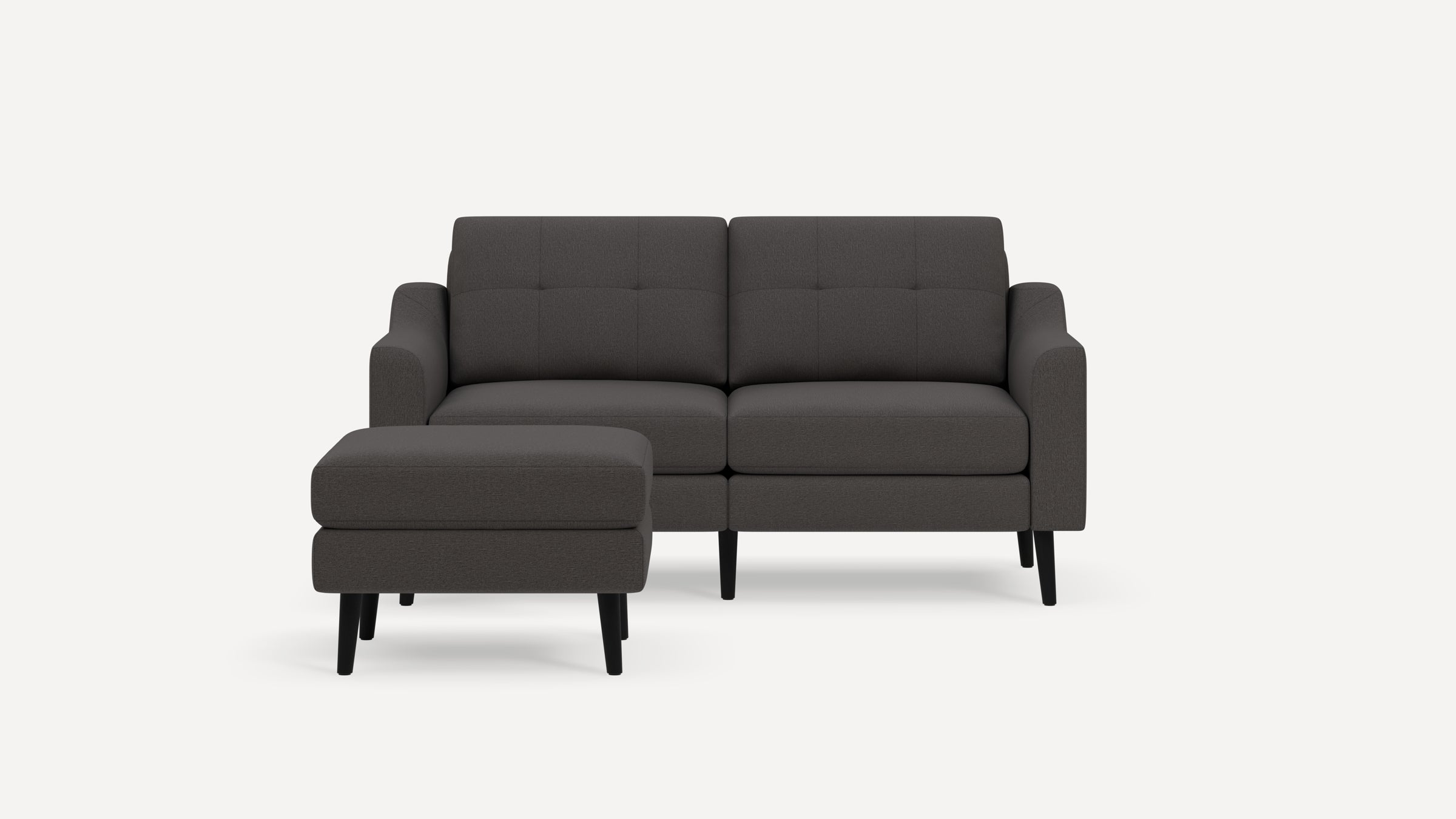 Nomad Plus Loveseat with Ottoman - Heather Charcoal - Performance Chenille / Ebony - Wood / Slope Arm